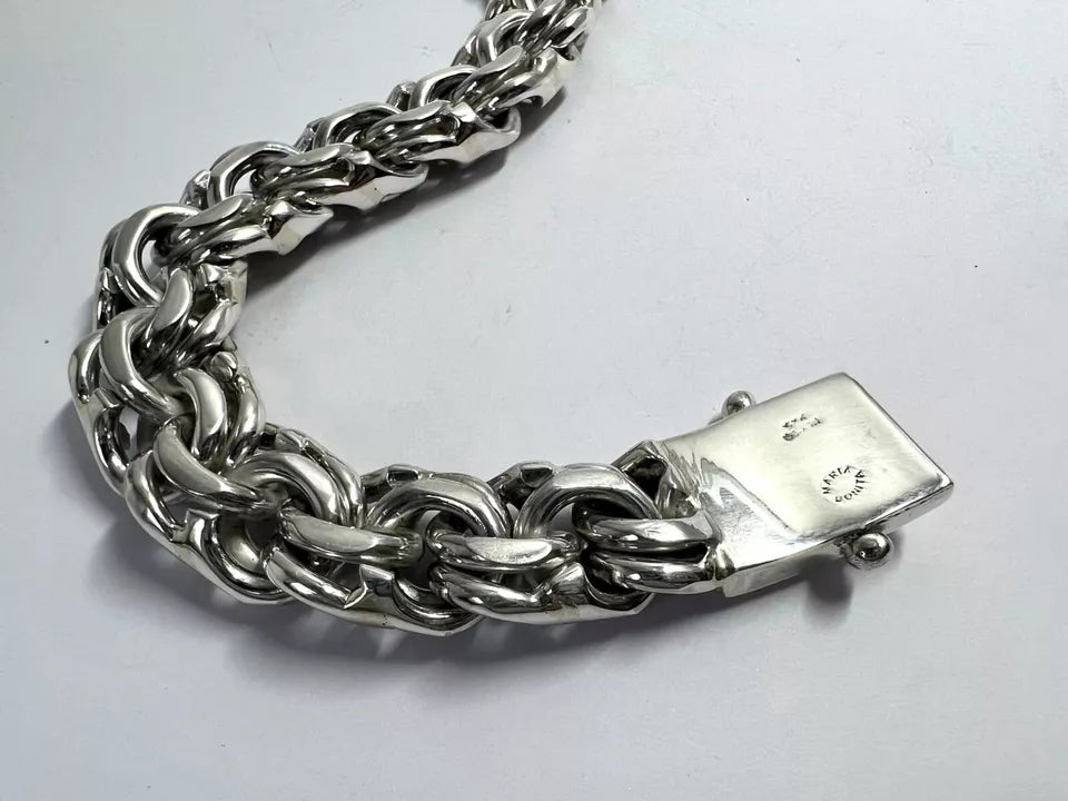 Heavy Taxco Mexican 925 Sterling Silver Garibaldi Chain Bracelet. 7", 193 grams