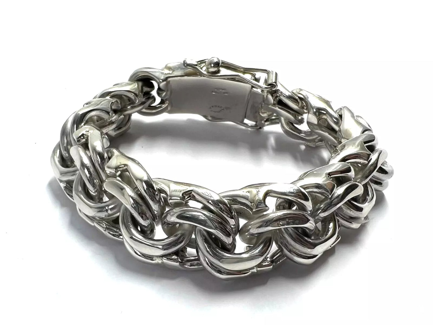 Heavy Taxco Mexican 925 Sterling Silver Garibaldi Chain Bracelet. 7.5",208 grams