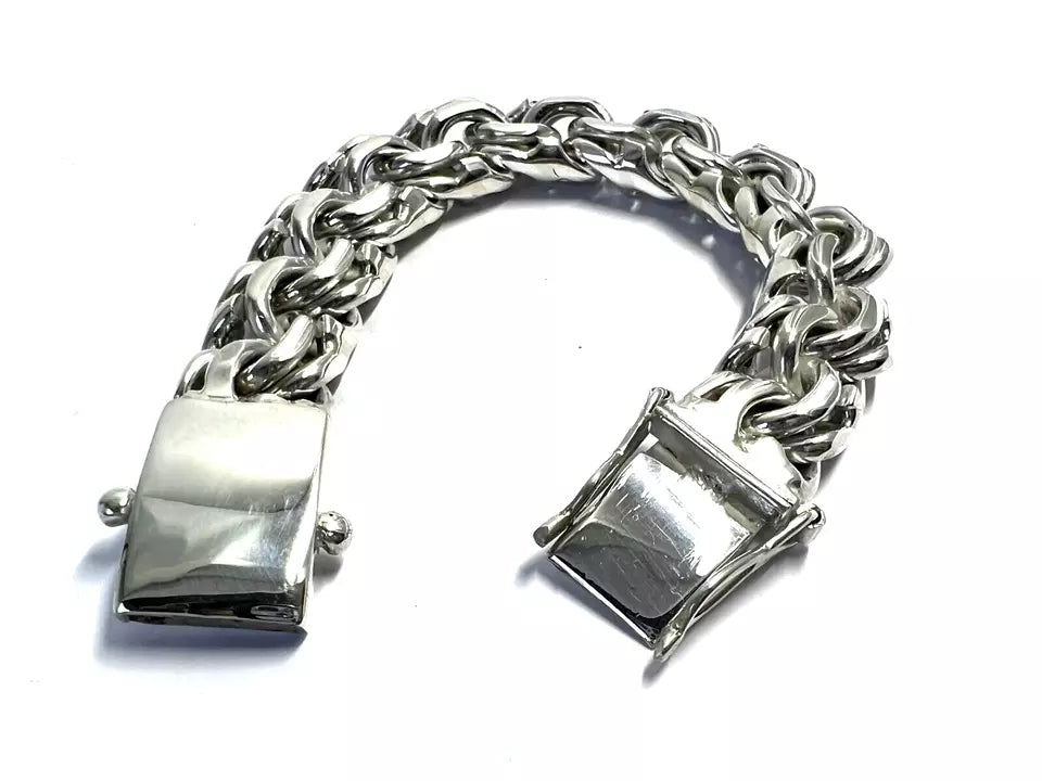 Heavy Taxco Mexican 925 Sterling Silver Garibaldi Chain Bracelet. 7.5",208 grams