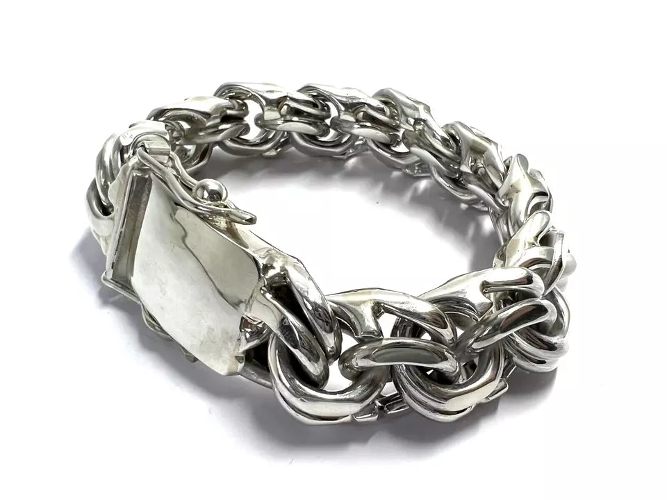 Heavy Taxco Mexican 925 Sterling Silver Garibaldi Chain Bracelet. 7.5",208 grams