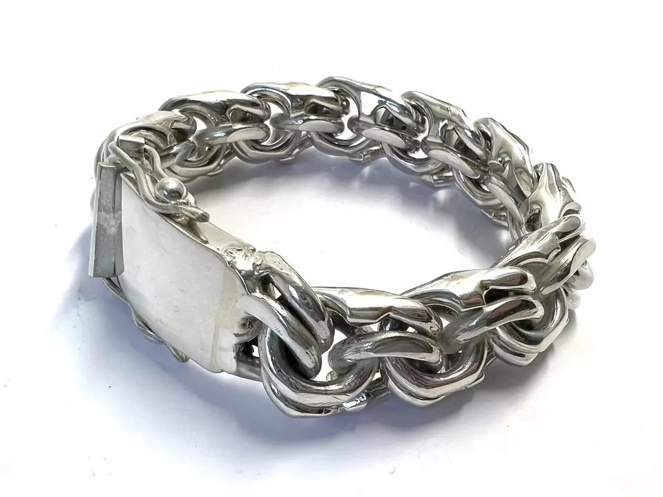 Heavy Taxco Mexican 925 Sterling Silver Garibaldi Chain Bracelet. 7.5",213 grams