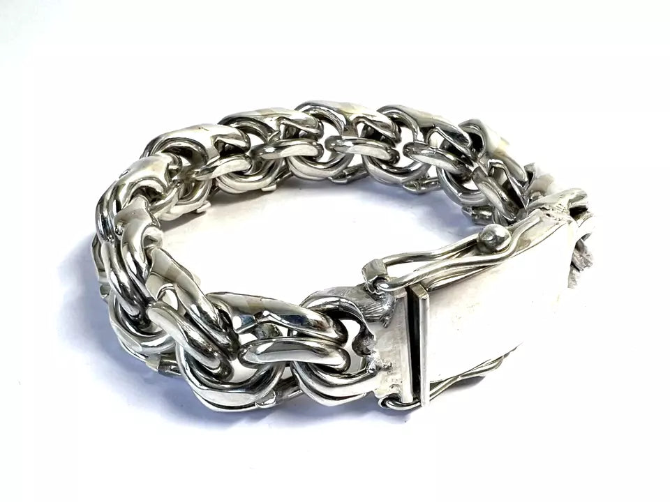Heavy Taxco Mexican 925 Sterling Silver Garibaldi Chain Bracelet. 7.5",213 grams