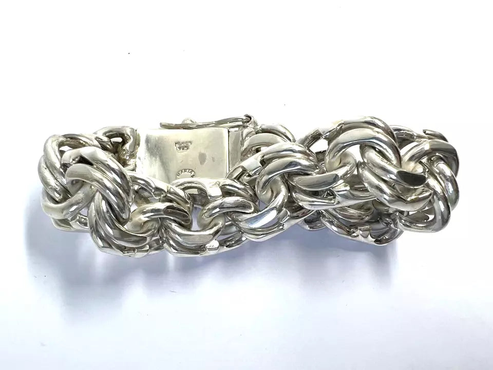 Heavy Taxco Mexican 925 Sterling Silver Garibaldi Chain Bracelet. 7.5",213 grams