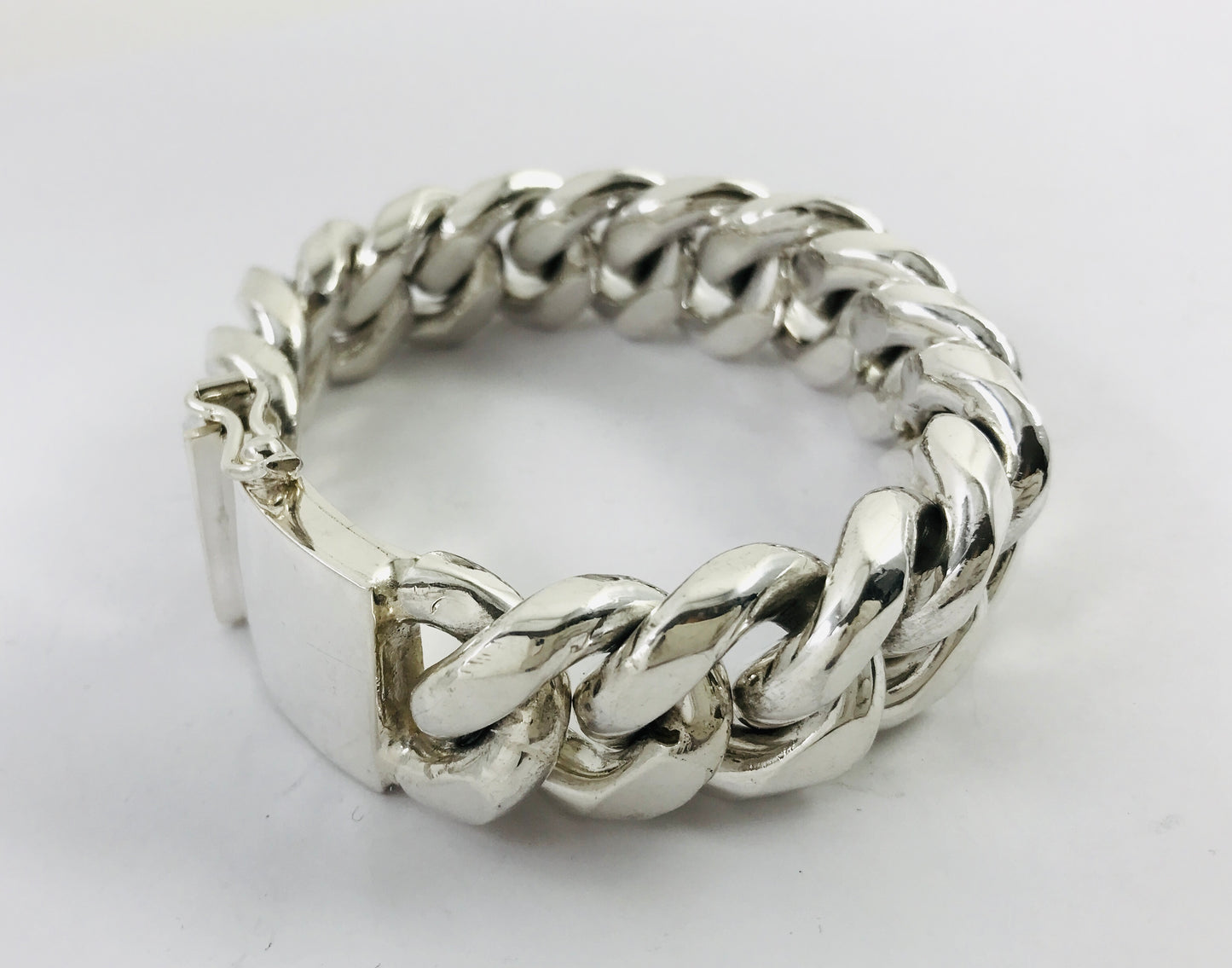 Very Heavy Taxco Mexico 925 Sterling Silver Curb Chain Bracelet. 7.9", 280 grams