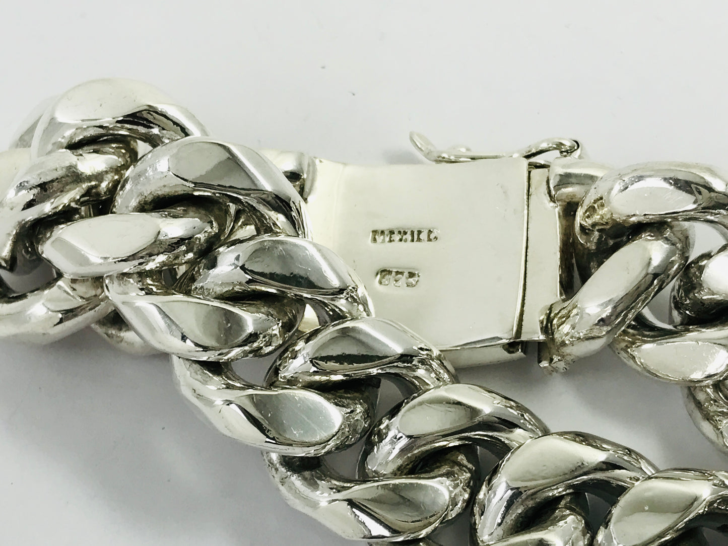 Very Heavy Taxco Mexico 925 Sterling Silver Curb Chain Bracelet. 7.9", 280 grams