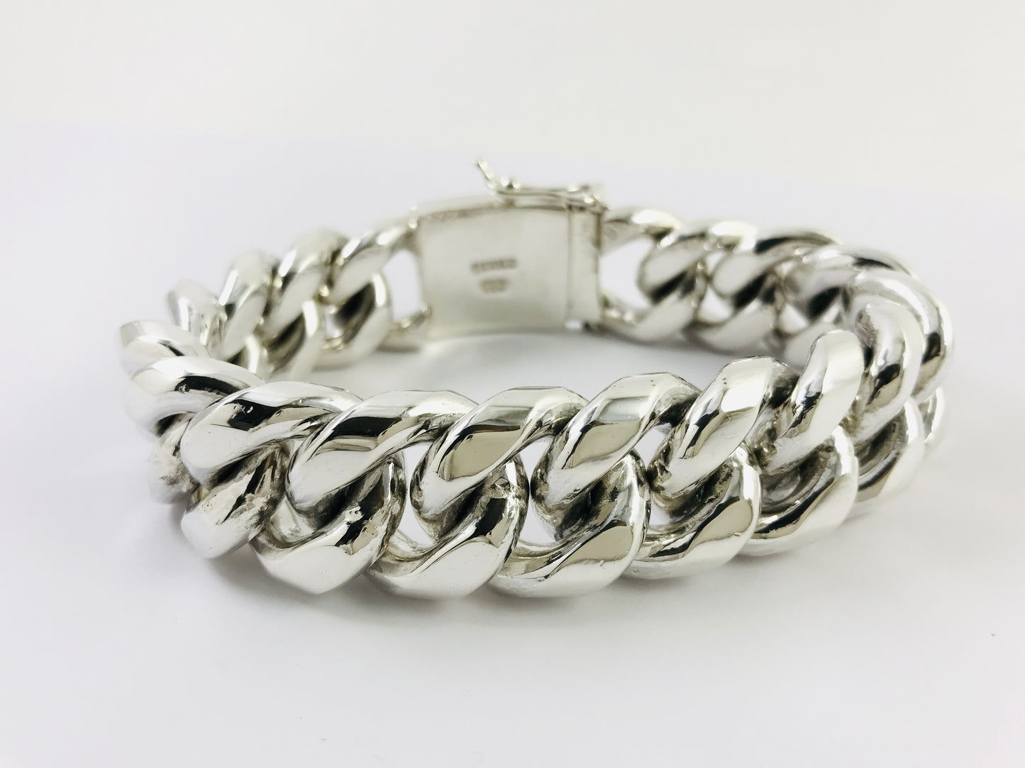 Big Heavy Taxco Mexico 925 Sterling Silver Curb Chain Bracelet. 8.7", 305 grams