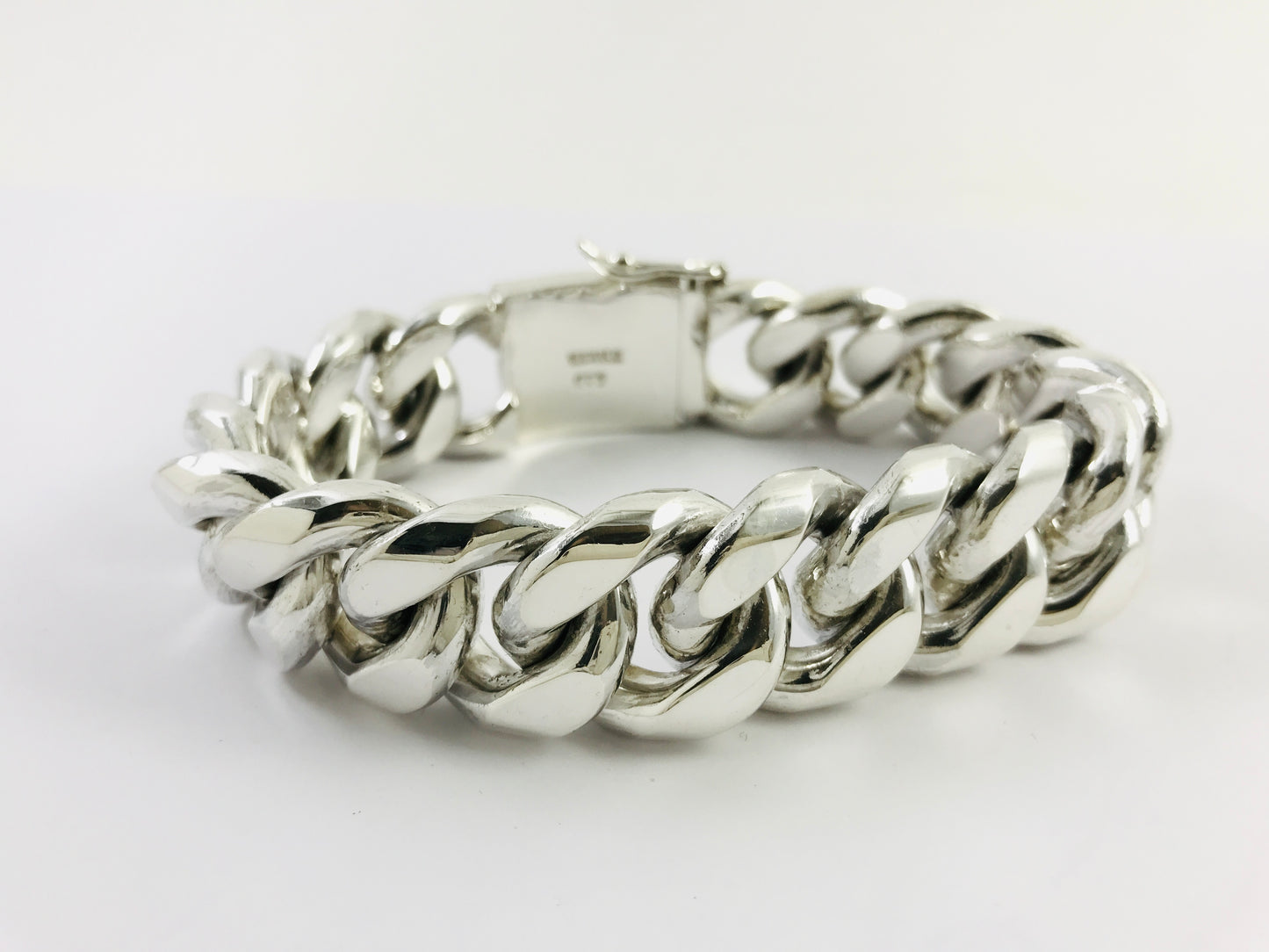 Magnificent Taxco Mexico 925 Sterling Silver Curb Chain Bracelet. 8.7" 290 grams