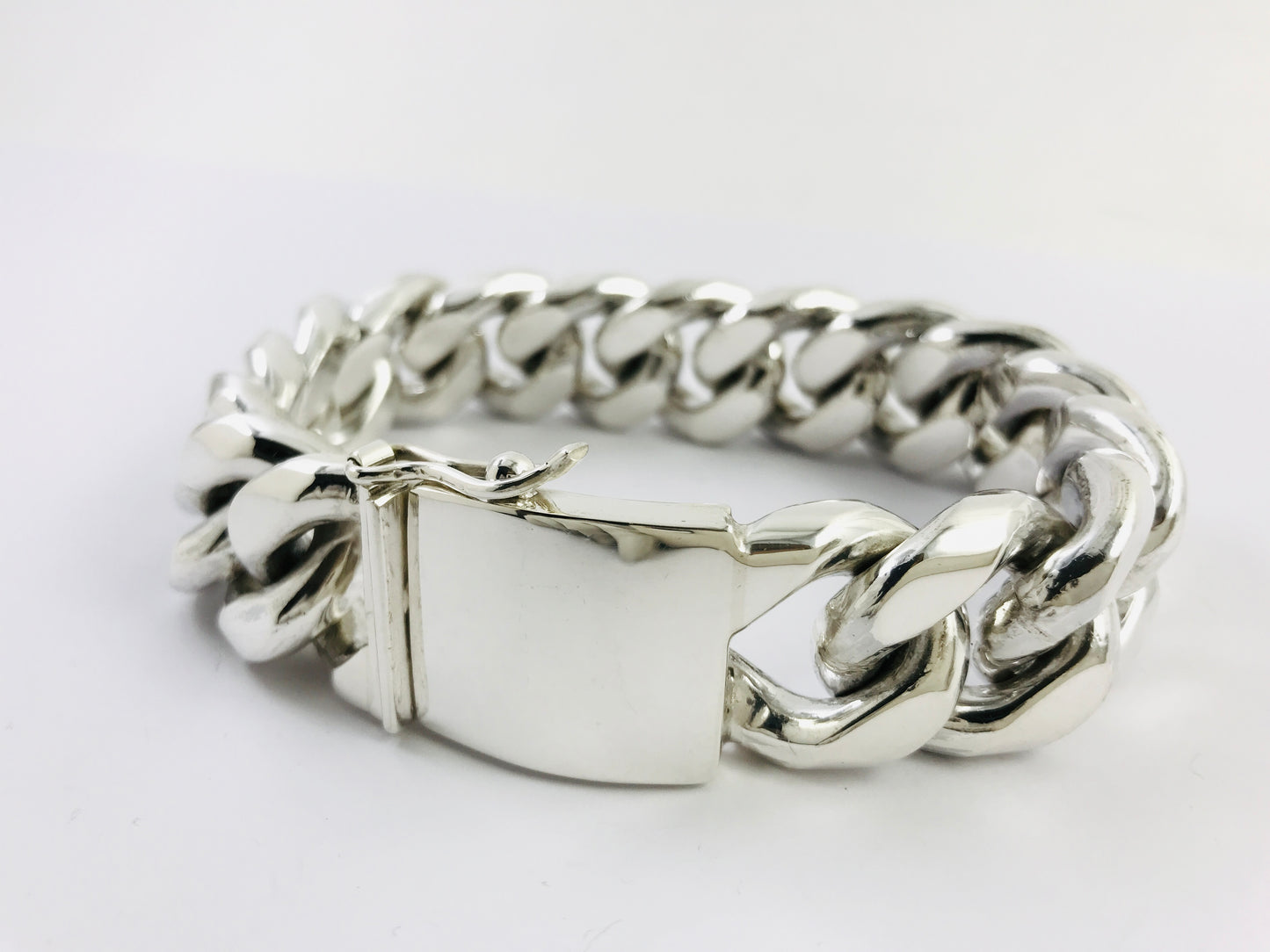 Magnificent Taxco Mexico 925 Sterling Silver Curb Chain Bracelet. 8.7" 290 grams