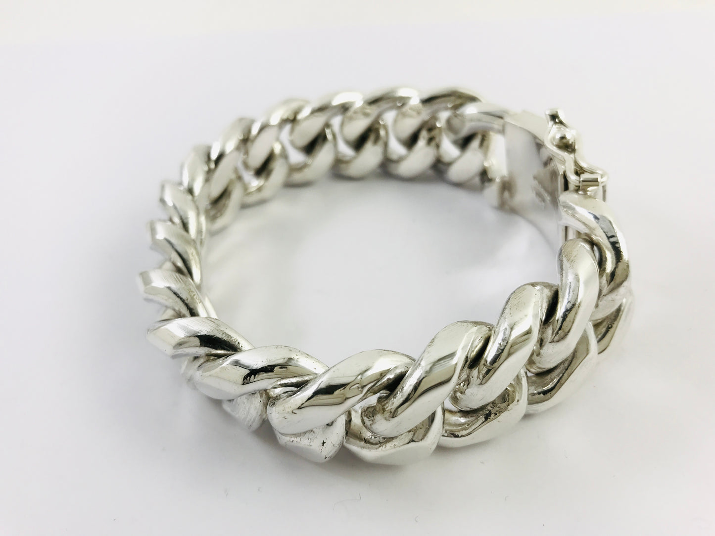 Magnificent Taxco Mexico 925 Sterling Silver Curb Chain Bracelet. 8.7" 290 grams