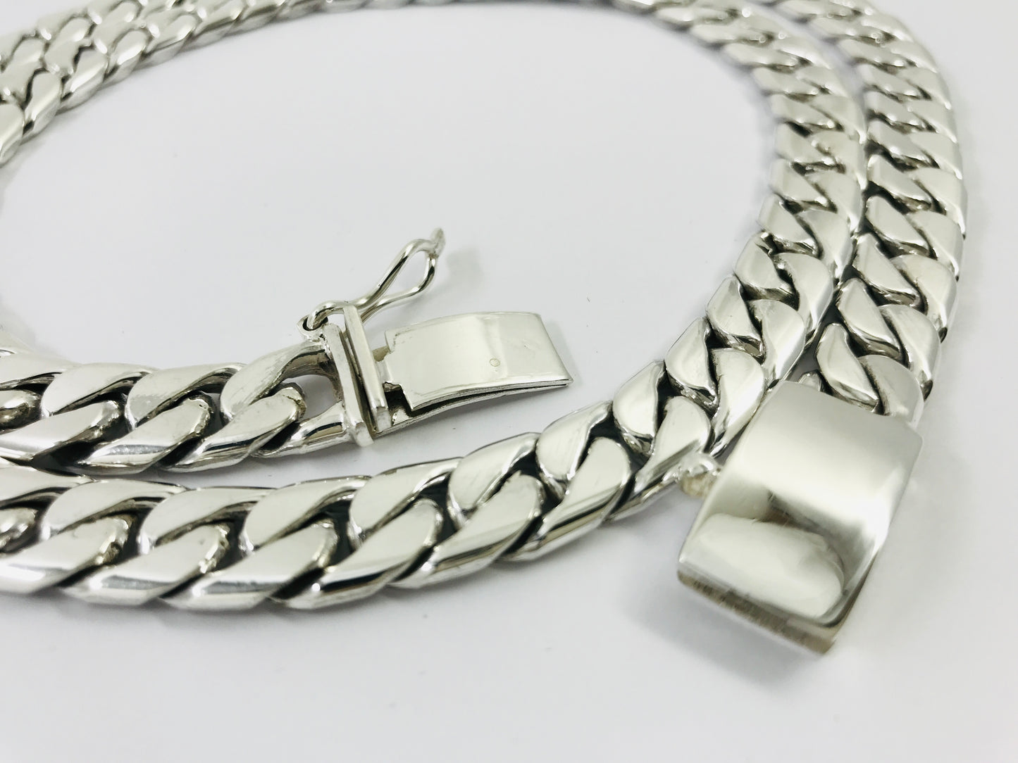 Long Taxco Mexican 925 Sterling Silver Curb Chain Necklace. 28", 71cm, 179 grams