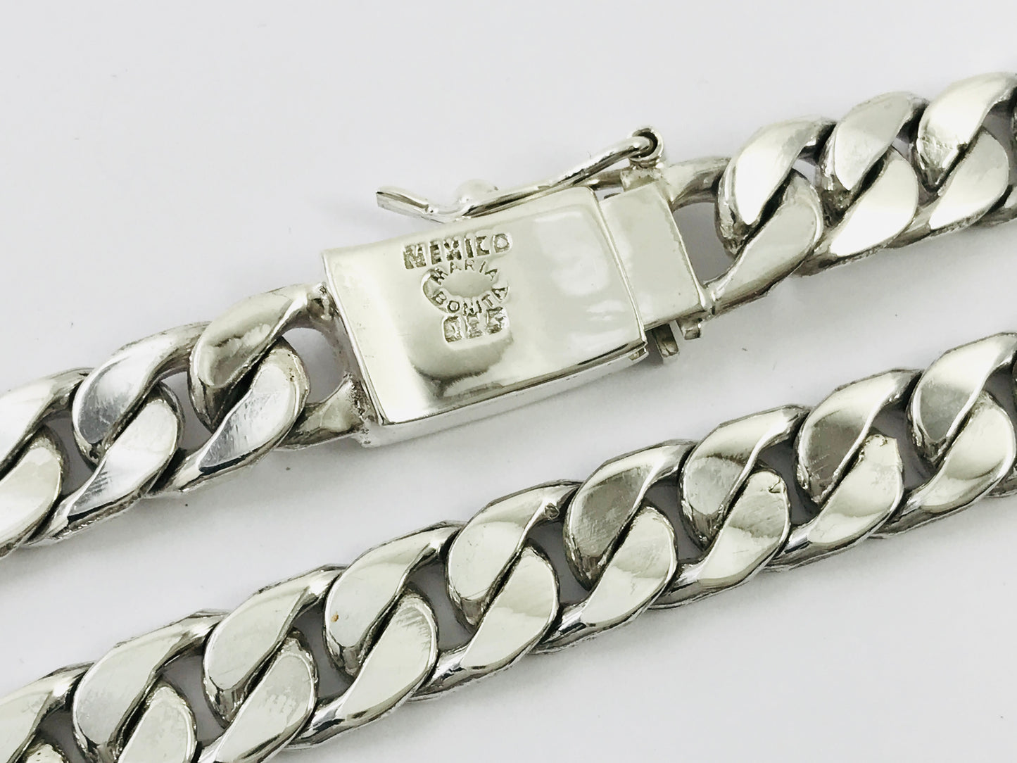 Long Taxco Mexican 925 Sterling Silver Curb Chain Necklace. 28", 71cm, 179 grams