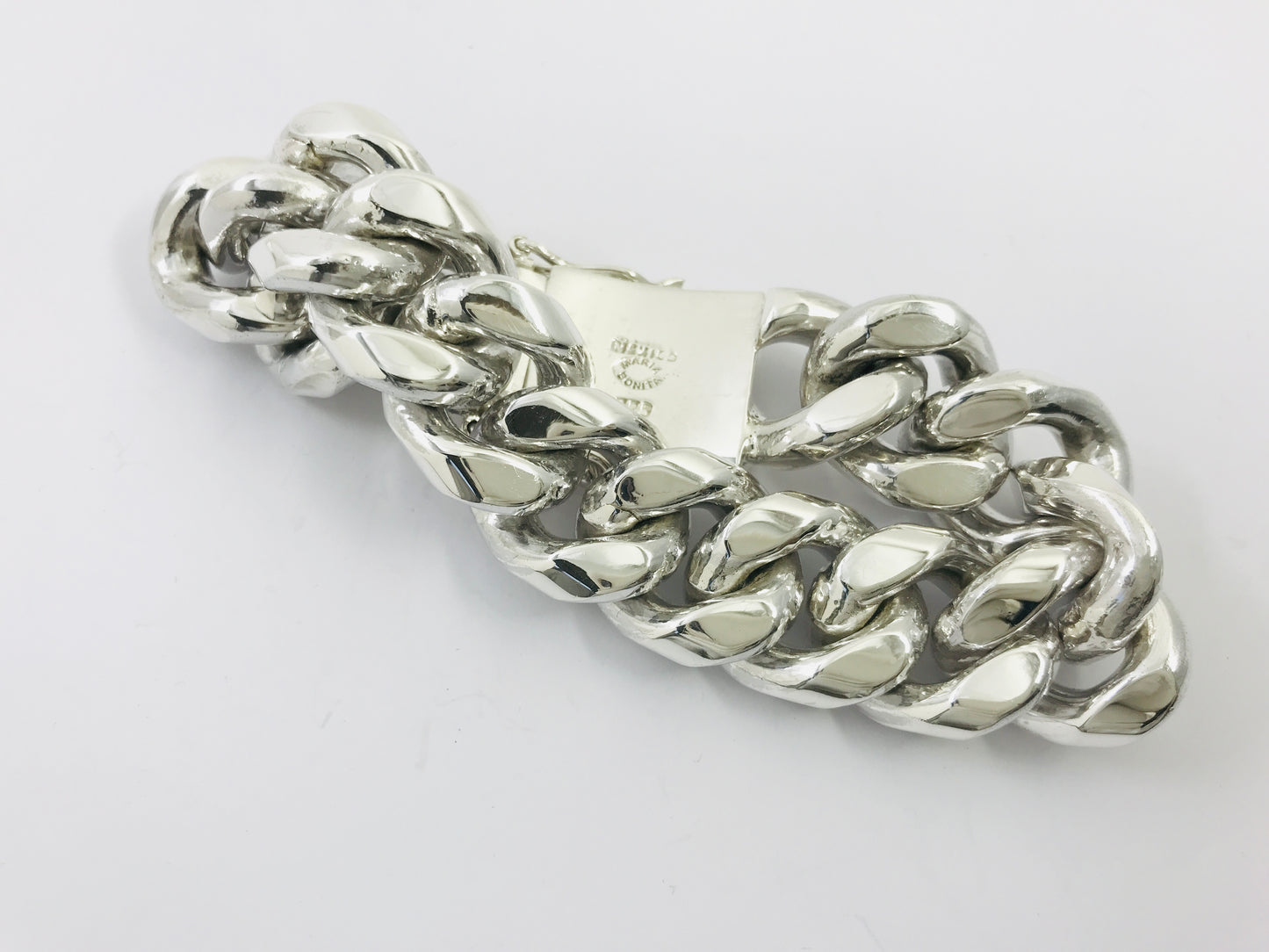 Very Heavy Taxco Mexico 925 Sterling Silver Curb Chain Bracelet. 8", 277grams
