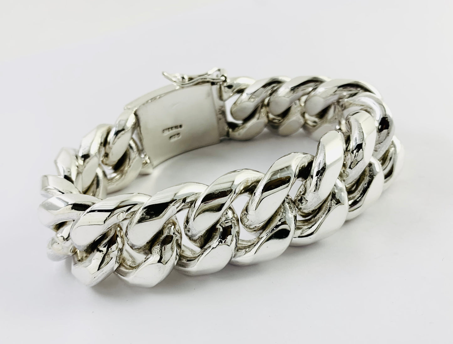 Very Heavy Taxco Mexico 925 Sterling Silver Curb Chain Bracelet. 8.3", 352 grams