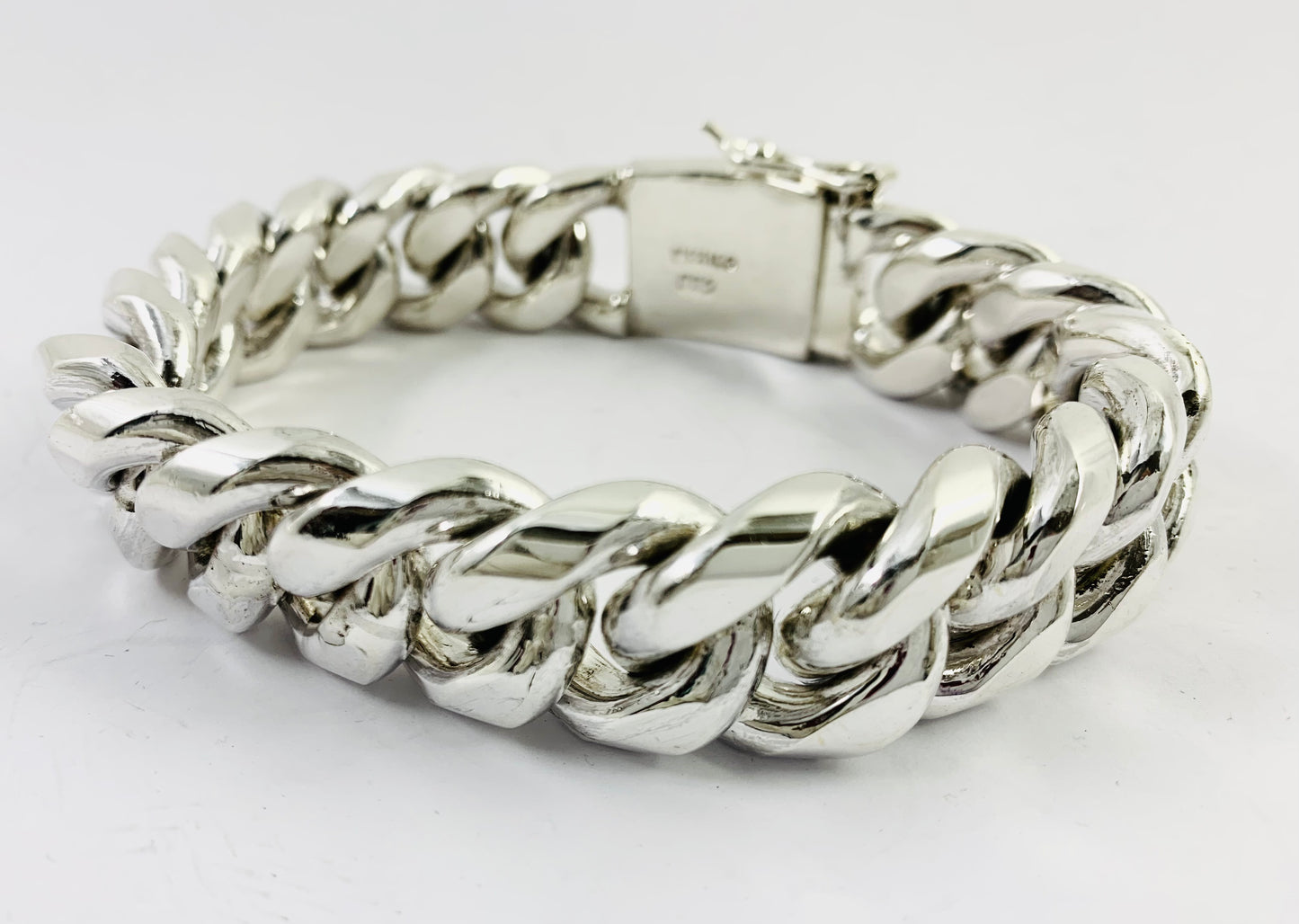 Very Heavy Taxco Mexico 925 Sterling Silver Curb Chain Bracelet. 8.7", 241 grams