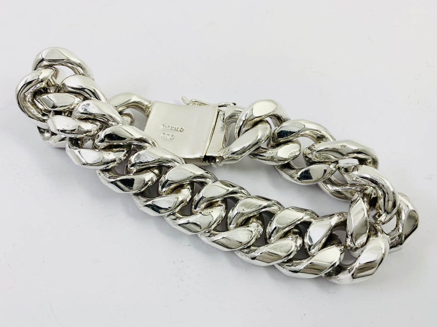 Very Heavy Taxco Mexico 925 Sterling Silver Curb Chain Bracelet. 8.7", 241 grams