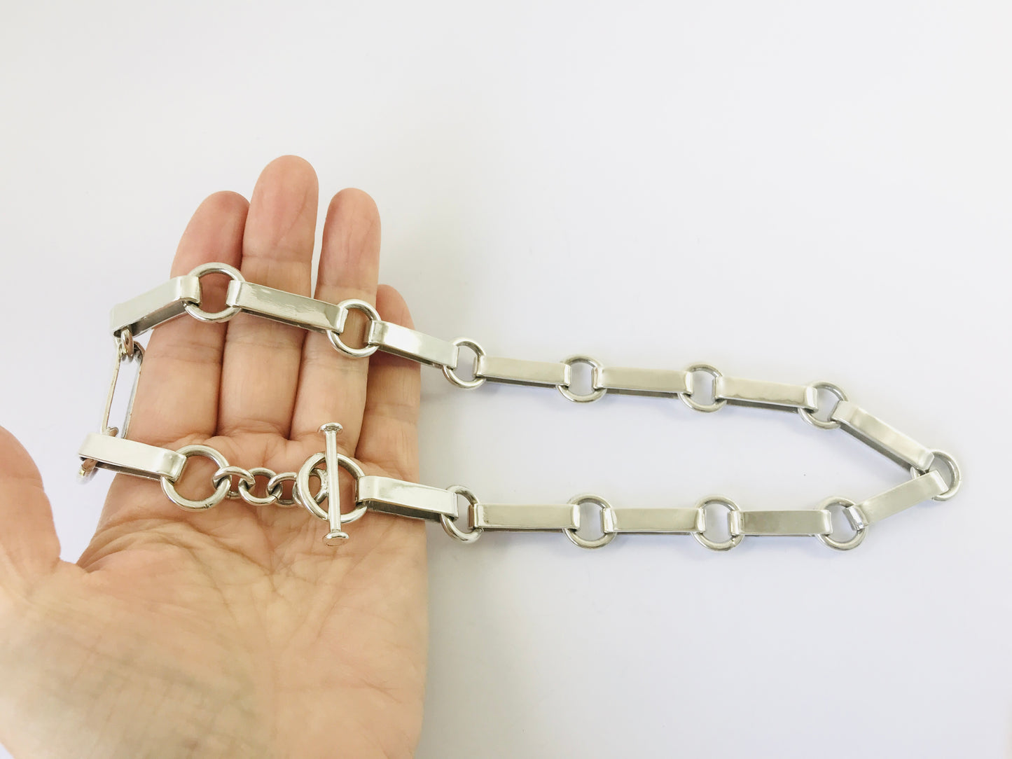 Vintage Taxco Mexican 925 Sterling Silver Chain Link Necklace. 121g, 52 cm, 20"