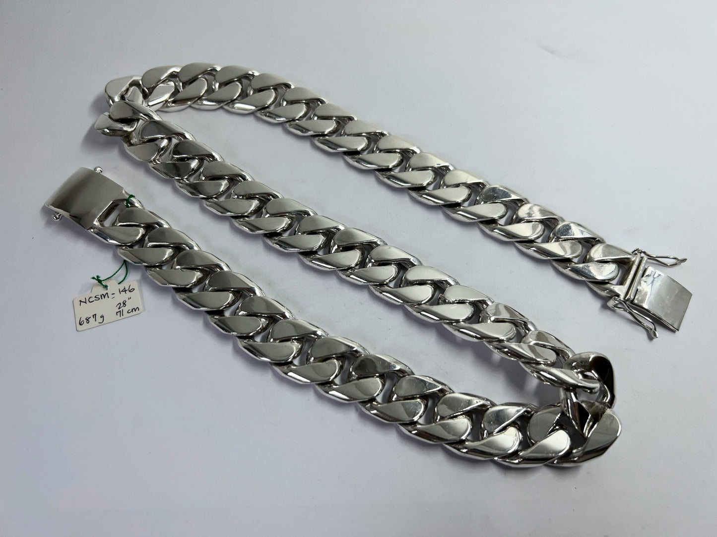 Long Heavy Taxco, Mexican 925 Sterling Silver Curb Chain Necklace. 694g, 28"