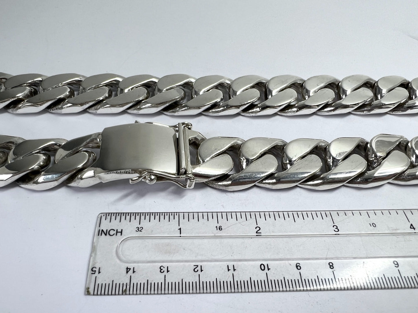Long Heavy Taxco, Mexican 925 Sterling Silver Curb Chain Necklace. 694g, 28"