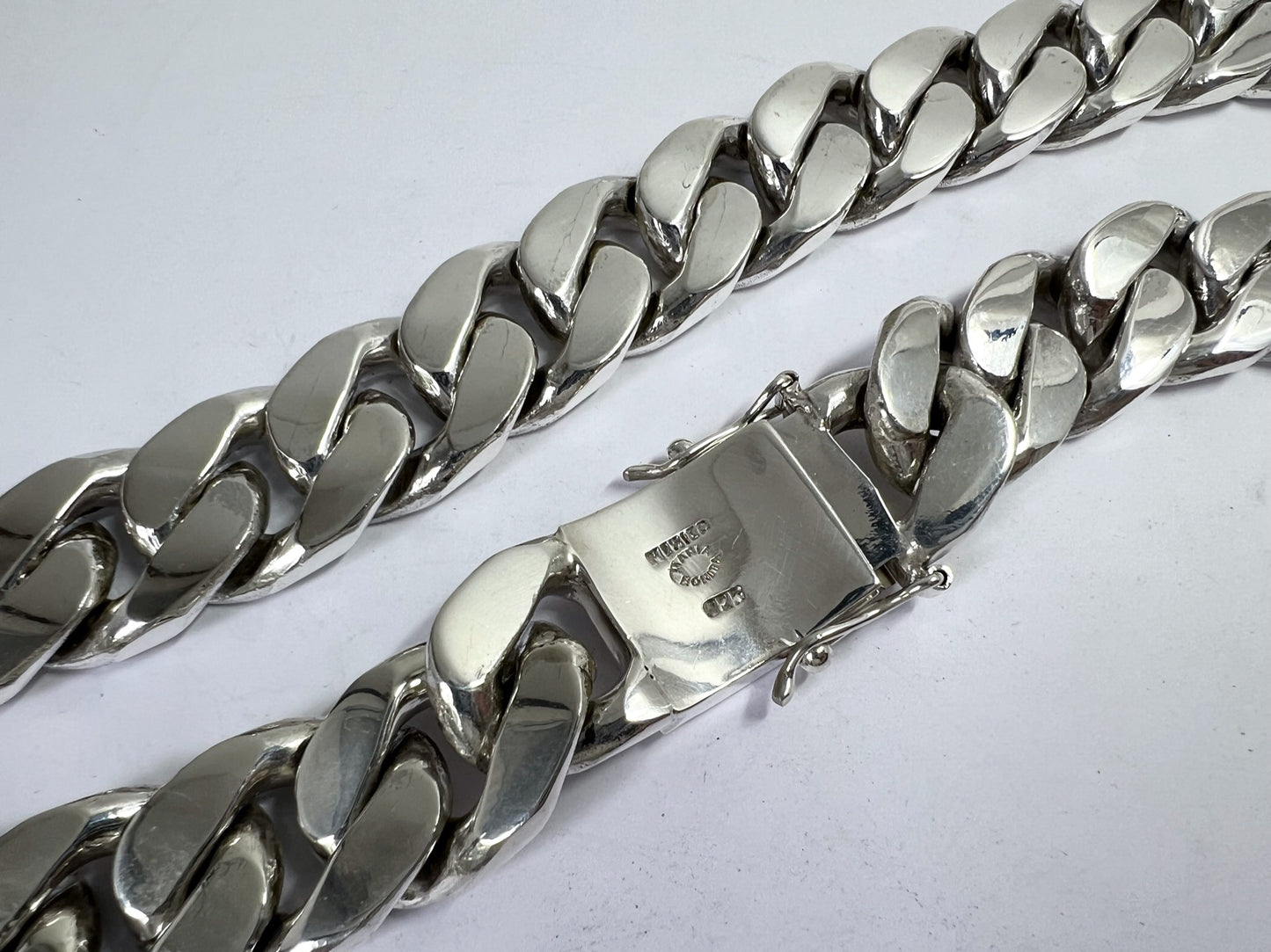 Long Heavy Taxco, Mexican 925 Sterling Silver Curb Chain Necklace. 694g, 28"