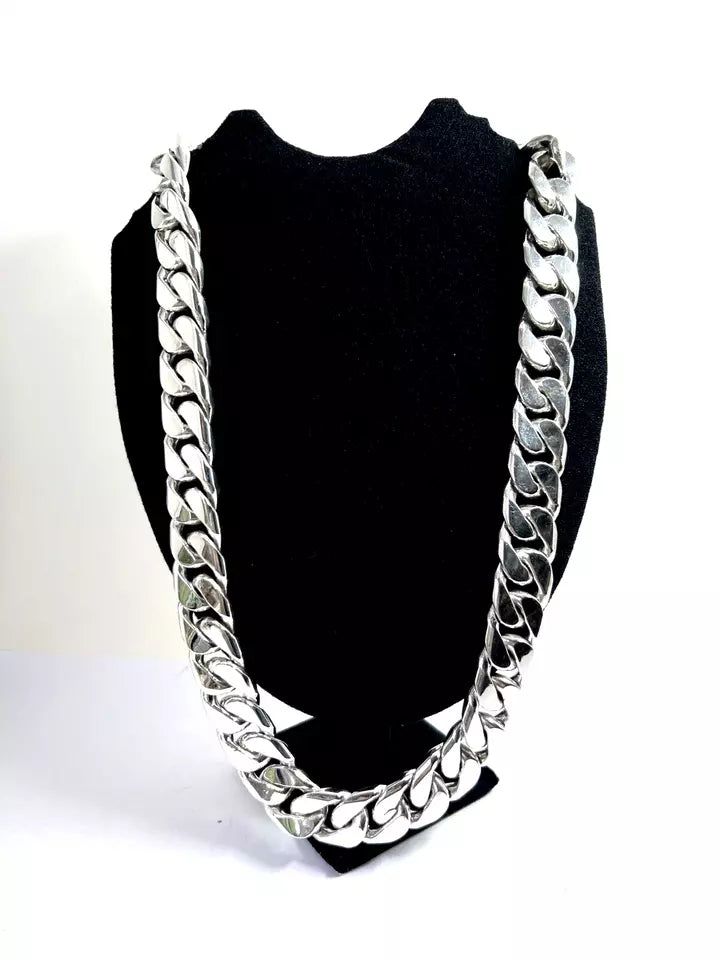 Very Long Heavy Taxco, Mexican 925 Sterling Silver Curb Chain Necklace. 747g 30"