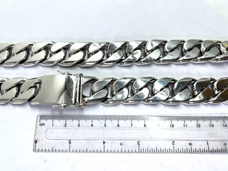 Very Long Heavy Taxco, Mexican 925 Sterling Silver Curb Chain Necklace. 747g 30"