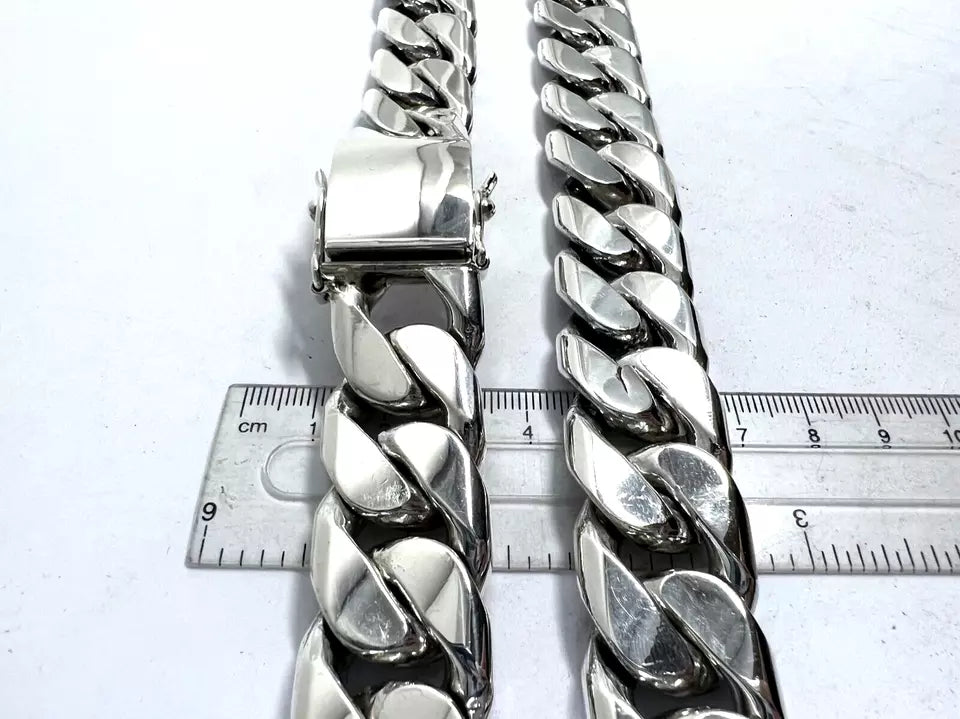 Very Long Heavy Taxco, Mexican 925 Sterling Silver Curb Chain Necklace. 747g 30"