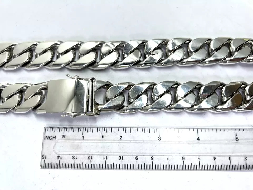 Very Long Heavy Taxco, Mexican 925 Sterling Silver Curb Chain Necklace. 747g 30"