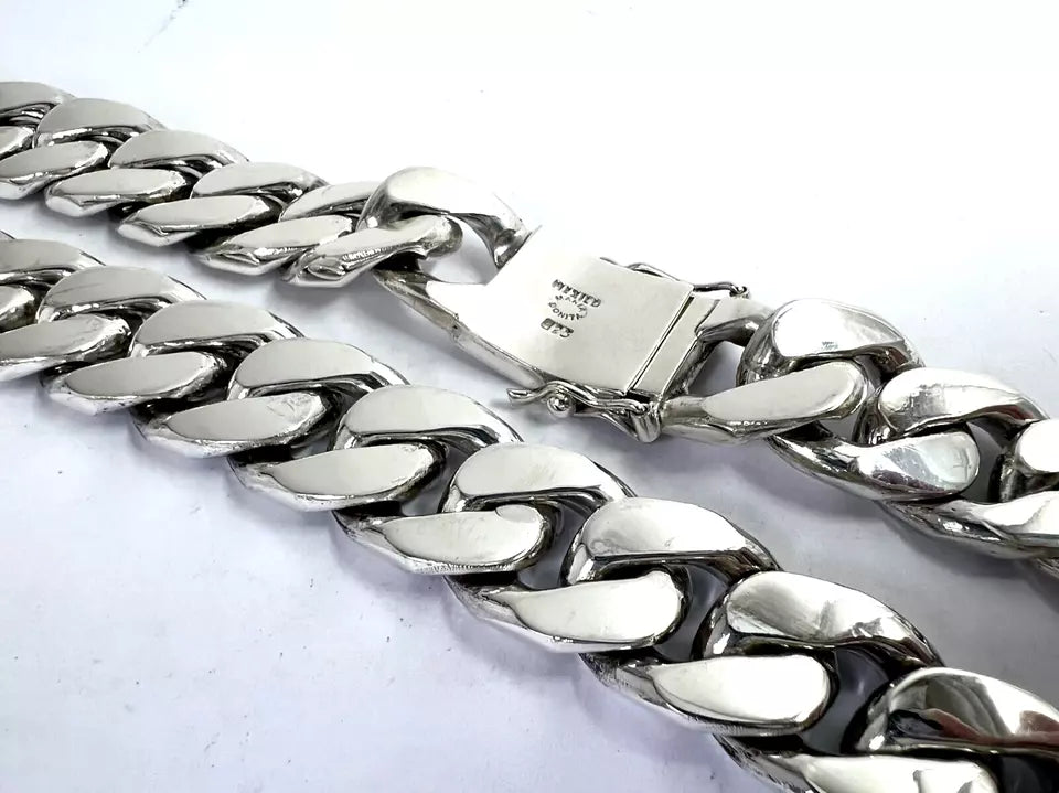 Very Long Heavy Taxco, Mexican 925 Sterling Silver Curb Chain Necklace. 747g 30"