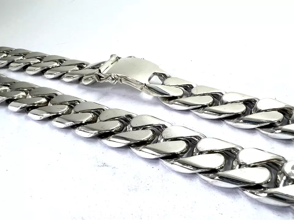 Very Long Heavy Taxco, Mexican 925 Sterling Silver Curb Chain Necklace. 747g 30"