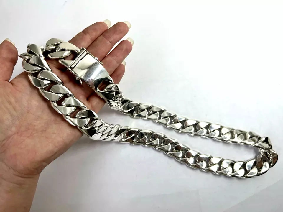 Very Long Heavy Taxco, Mexican 925 Sterling Silver Curb Chain Necklace. 747g 30"