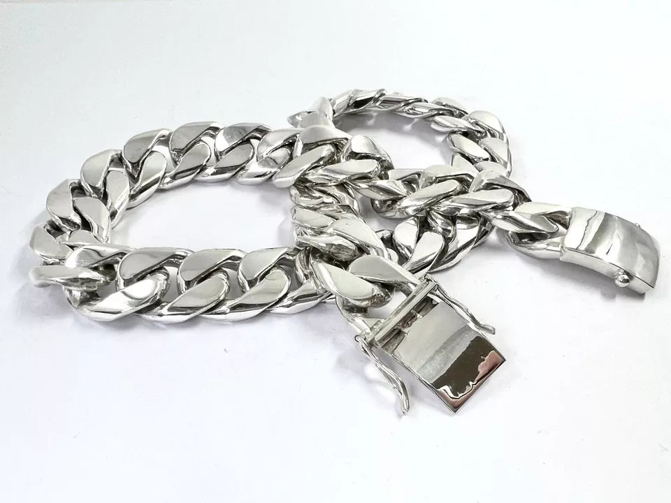 Long Heavy Taxco, Mexican 925 Sterling Silver Curb Chain Necklace. 595g, 24"