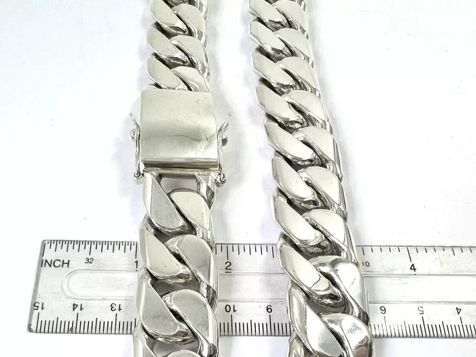 Long Heavy Taxco, Mexican 925 Sterling Silver Curb Chain Necklace. 595g, 24"