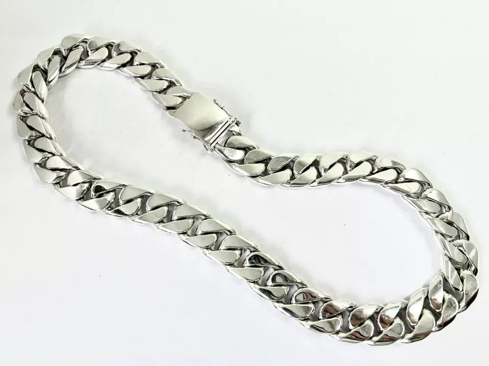 Taxco, Mexican 925 Sterling Silver Cuban/Curb/Kihei Chain Necklace. 645 g, 26"