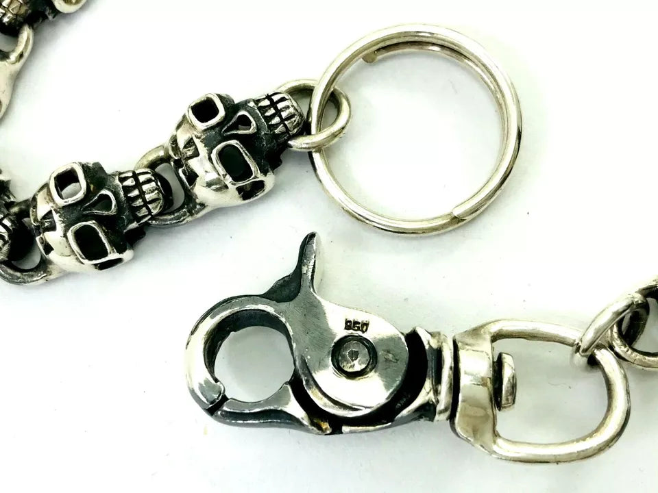 Heavy 950 Sterling Silver Skull Biker Wallet Chain. 183 grams, 46 cm, 18"