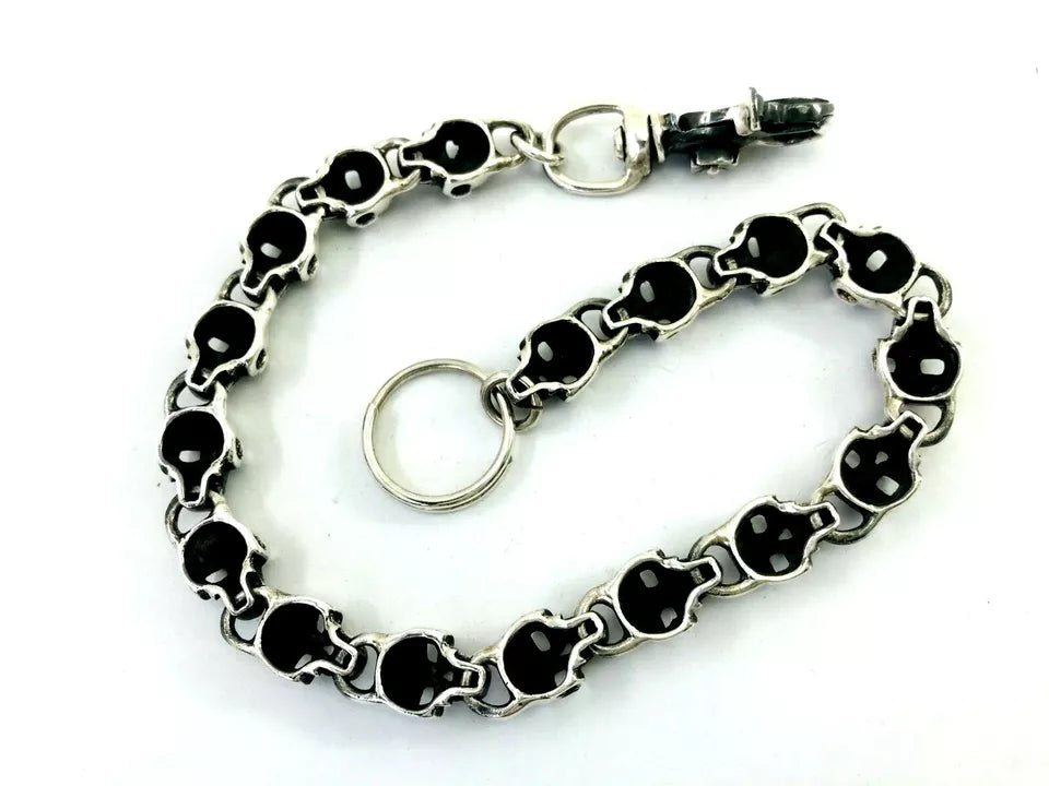 Heavy 950 Sterling Silver Skull Biker Wallet Chain. 183 grams, 46 cm, 18"