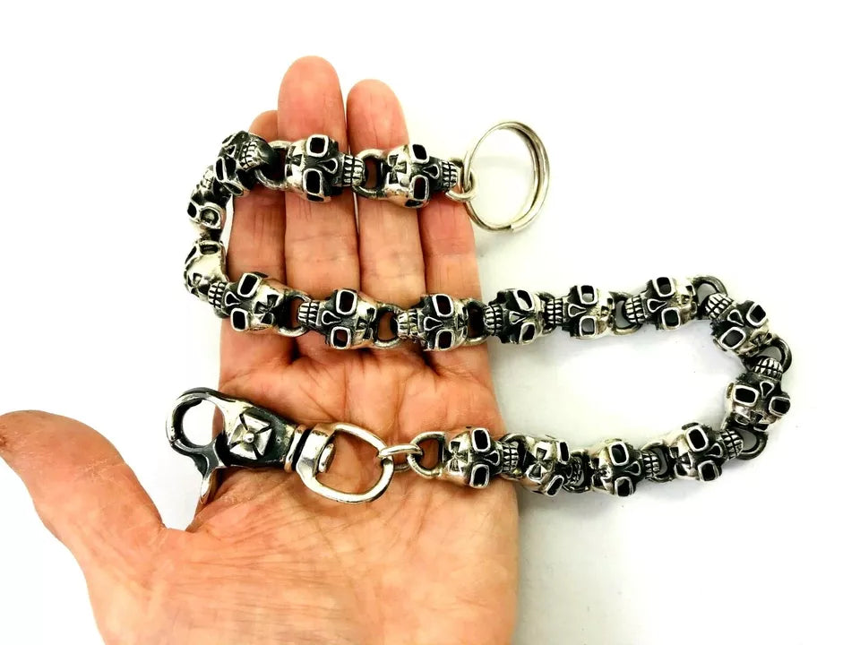 Heavy 950 Sterling Silver Skull Biker Wallet Chain. 183 grams, 46 cm, 18"