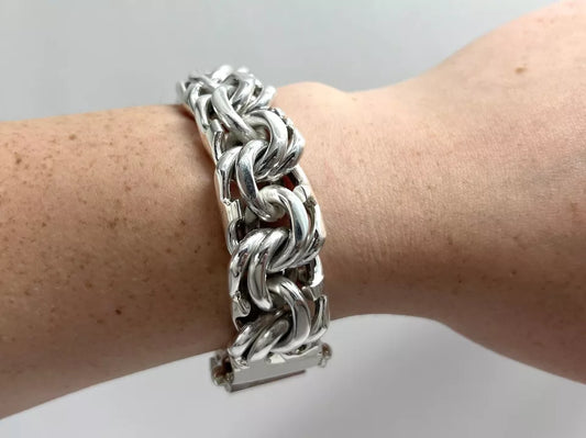 Heavy Taxco Mexican 925 Sterling Silver Garibaldi Chain Bracelet. 7", 193 grams