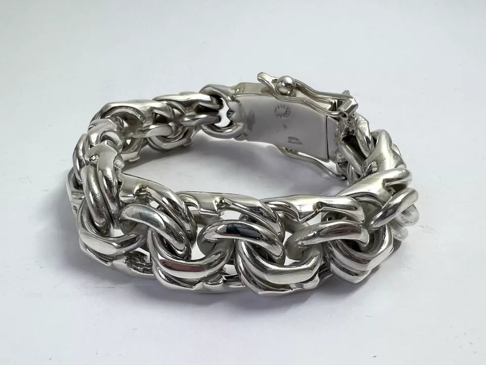 Heavy Taxco Mexican 925 Sterling Silver Garibaldi Chain Bracelet. 7", 193 grams
