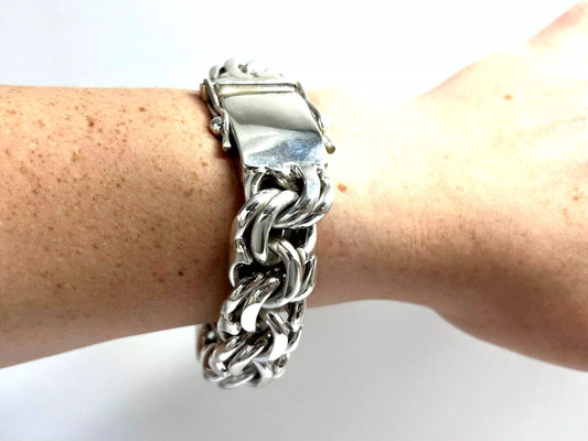 Heavy Taxco Mexican 925 Sterling Silver Garibaldi Chain Bracelet. 7.5",208 grams