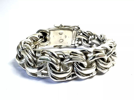 Heavy Taxco Mexican 925 Sterling Silver Garibaldi Chain Bracelet. 7.5",213 grams