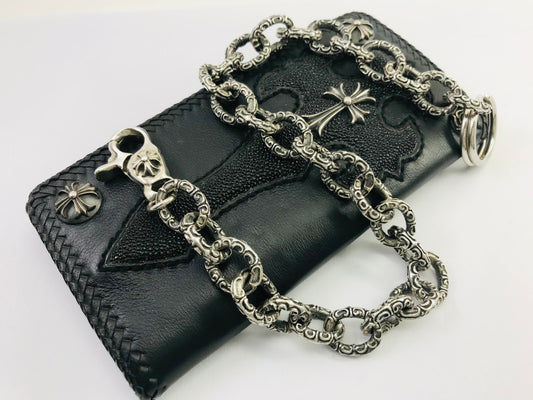 Heavy Taxco Mexican 950 Sterling Silver Biker Wallet Chain. 219 g, 47 cm, 18.5"