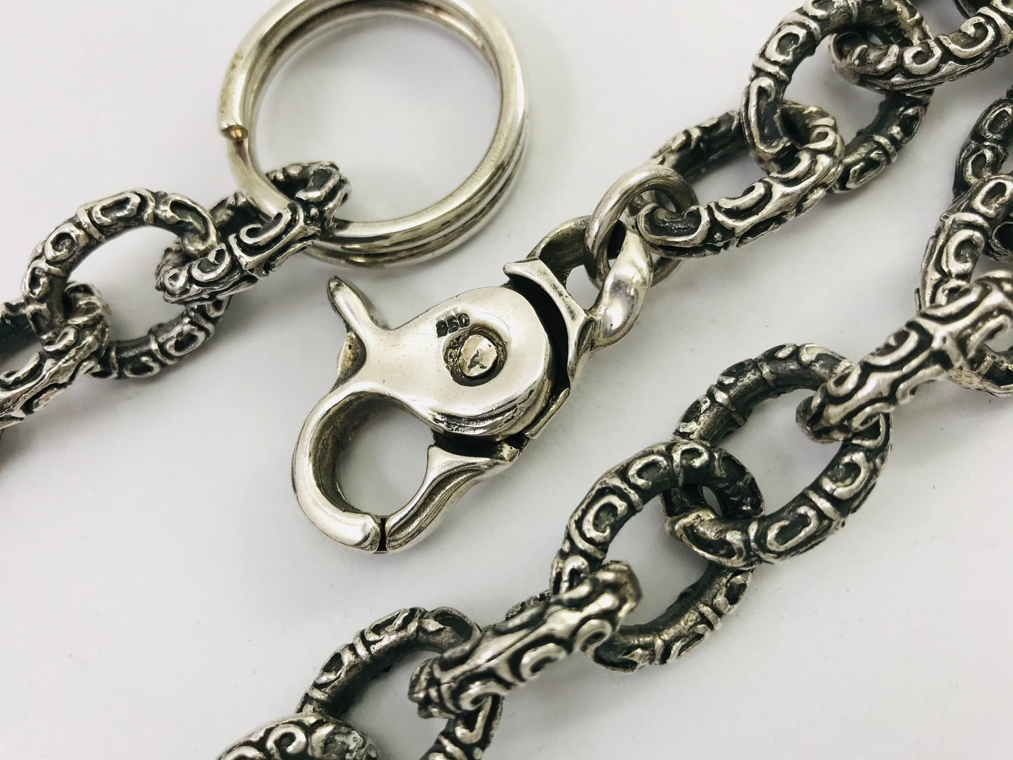 Heavy Taxco Mexican 950 Sterling Silver Biker Wallet Chain. 219 g, 47 cm, 18.5"
