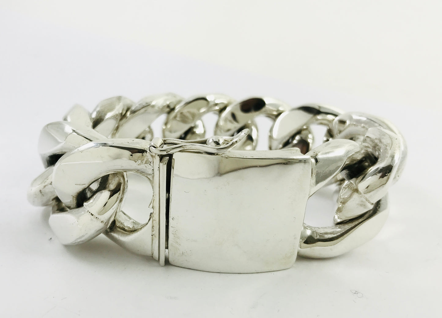 Magnificent Taxco Mexico 925 Sterling Silver Curb/Cuban Chain Bracelet. 7.9" 415 grams