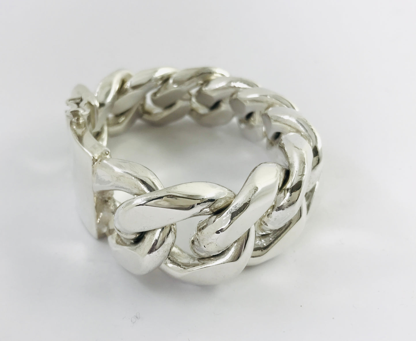 Magnificent Taxco Mexico 925 Sterling Silver Curb/Cuban Chain Bracelet. 7.9" 415 grams