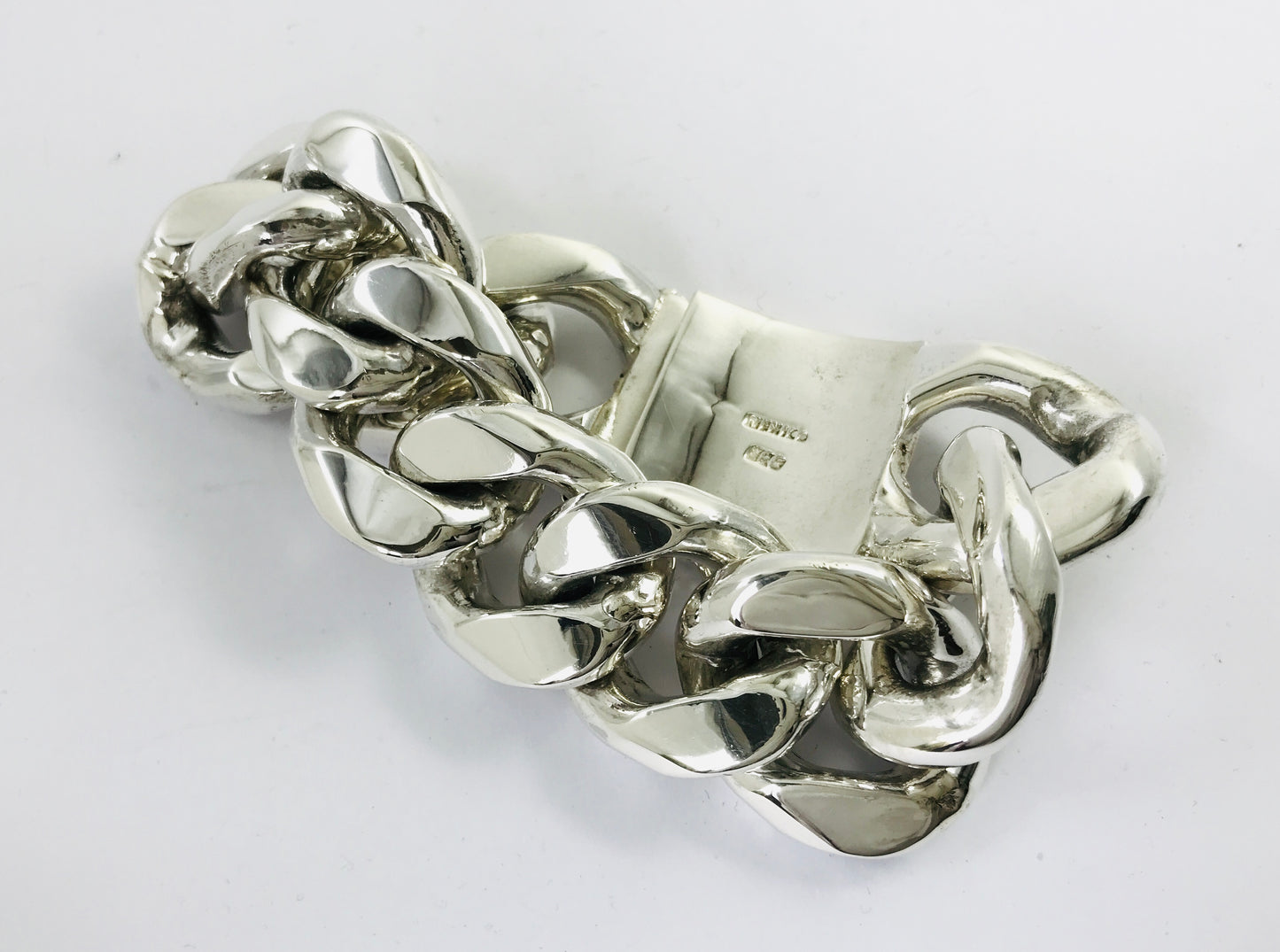 Magnificent Taxco Mexico 925 Sterling Silver Curb/Cuban Chain Bracelet. 7.9" 415 grams