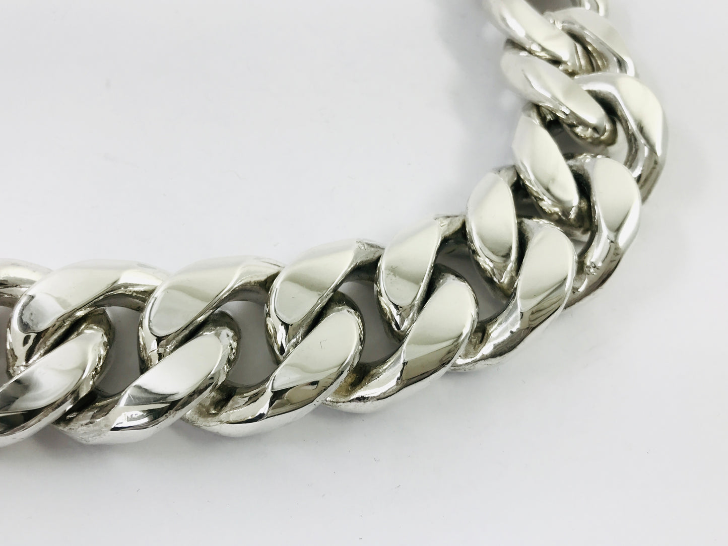 Magnificent Taxco Mexico 925 Sterling Silver Curb/Cuban Chain Bracelet. 7.9" 415 grams