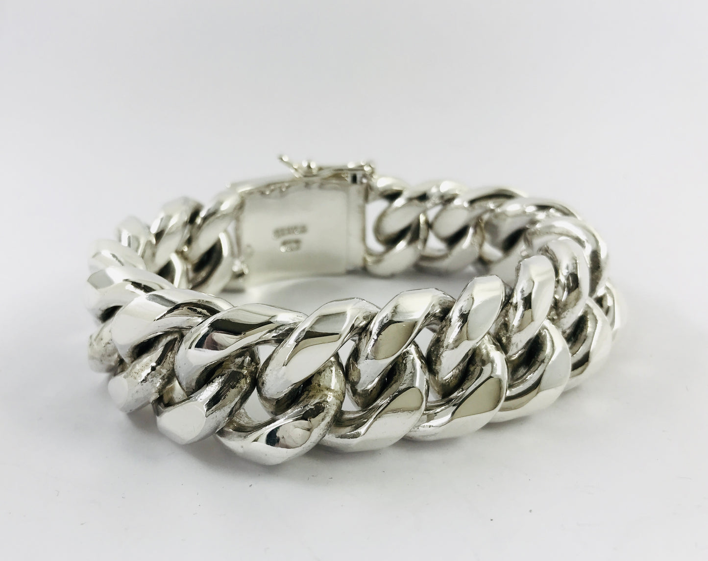 Magnificent Taxco Mexico 925 Sterling Silver Curb Chain Bracelet. 7.9" 283 grams