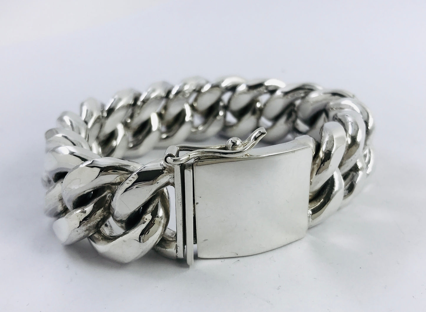 Magnificent Taxco Mexico 925 Sterling Silver Curb Chain Bracelet. 7.9" 283 grams