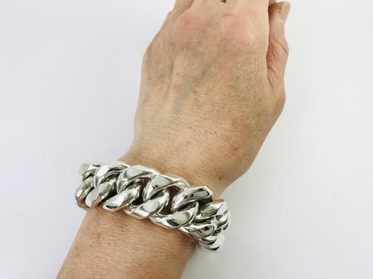 Magnificent Taxco Mexico 925 Sterling Silver Curb Chain Bracelet. 7.9" 283 grams