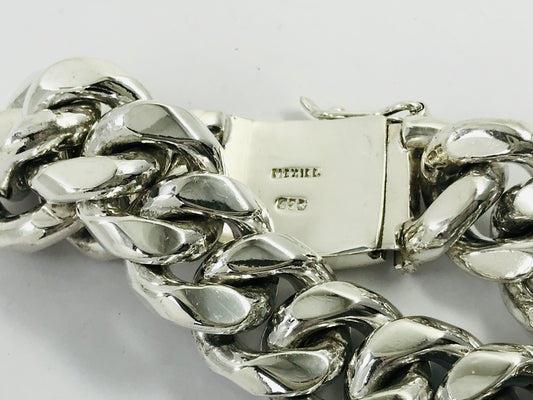 Very Heavy Taxco Mexico 925 Sterling Silver Curb Chain Bracelet. 7.9", 280 grams